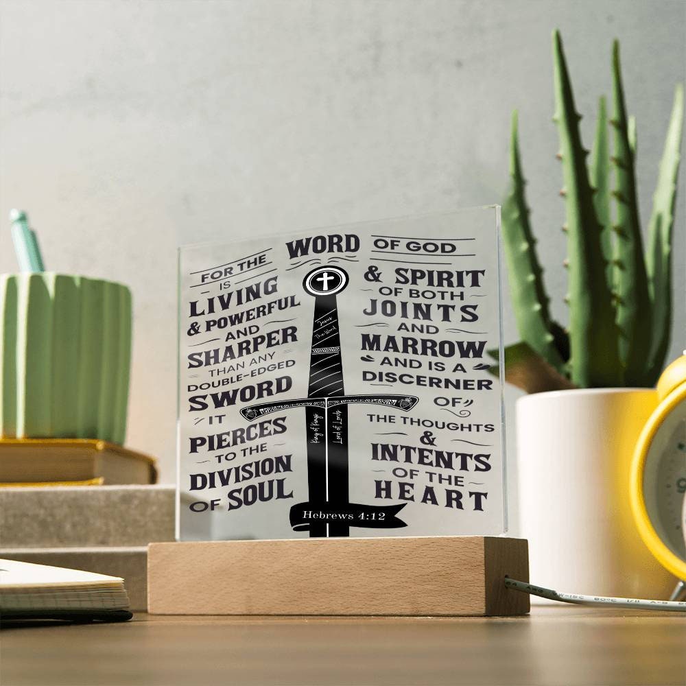 The Word of God - Bible Verse LED Light | Scripture Night Light - Acrylic Sign Inscribed with Hebrews 4:12