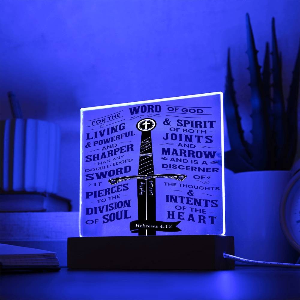 The Word of God - Bible Verse LED Light | Scripture Night Light - Acrylic Sign Inscribed with Hebrews 4:12