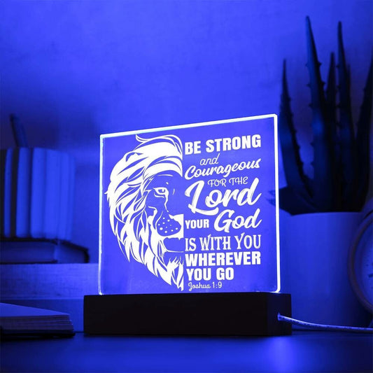 Be Strong and Courageous Bible Verse LED Light | LED Night Light - Inscribed with Joshua 1:9 & Lion