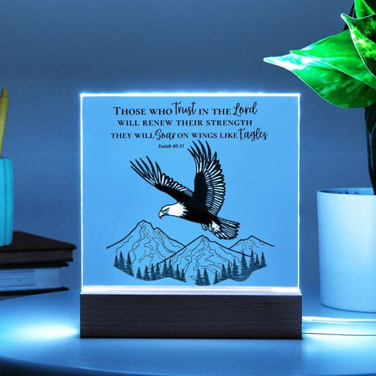 Soar On Wings Like Eagles - Bible Verse LED Light | Christian Gift Night Light | Trust in The Lord Acrylic Sign Inscribed with Isaiah 40:31