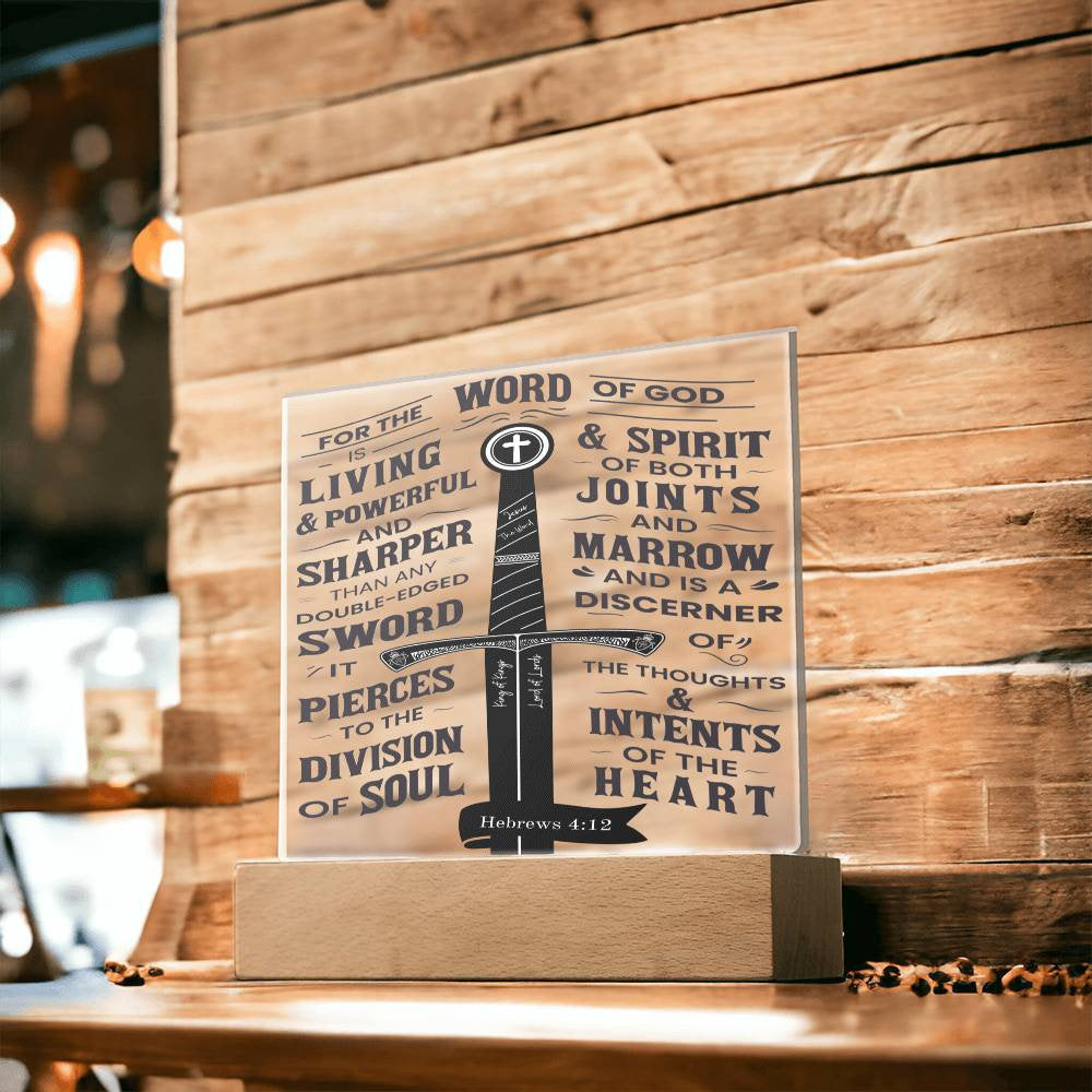 The Word of God - Bible Verse LED Light | Scripture Night Light - Acrylic Sign Inscribed with Hebrews 4:12