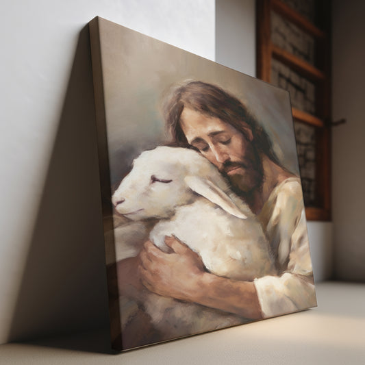 Jesus The Good Shepard & The Lost Sheep Canvas Gallery Wrap | Jesus Christ Wall Art Canvas