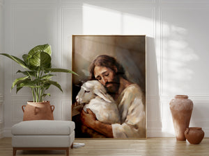 Jesus The Good Shepard & The Lost Sheep Painting Print | Jesus Christ Wall Art Unframed Print