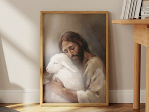 Jesus The Good Shepard & The Lost Sheep Painting Print | Jesus Christ Wall Art Unframed Print