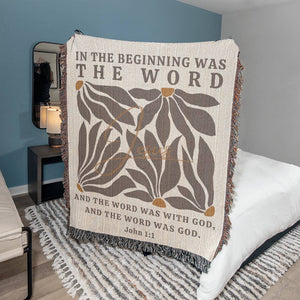 John 1:1 Woven Blanket - In The Beginning Was The Word | Jesus Blanket, Bible Verse Blanket - Cotton Woven Blanket