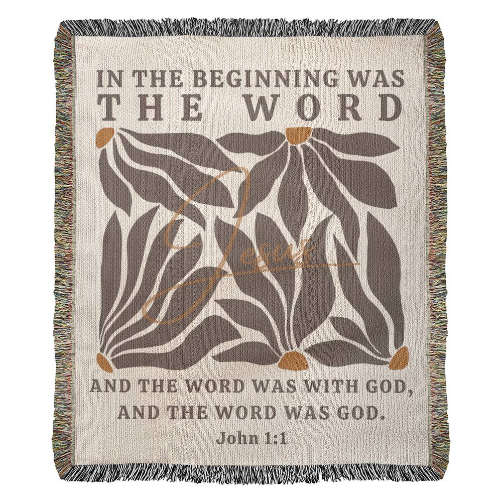 John 1:1 Woven Blanket - In The Beginning Was The Word | Jesus Blanket, Bible Verse Blanket - Cotton Woven Blanket