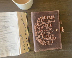 Leather Journal – Joshua 1:9 “Be Strong & Courageous” Lion of Judah