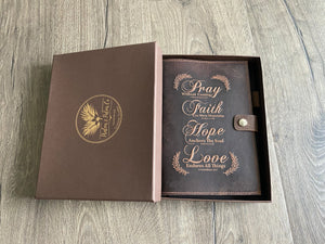 Handmade Refillable Leather Journal | Pray, Faith, Hope, Love