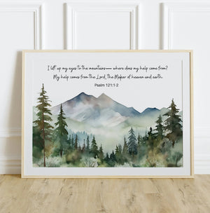 I Lift My Eyes To The Mountains - PSALM 121 Bible Verse Wall Art