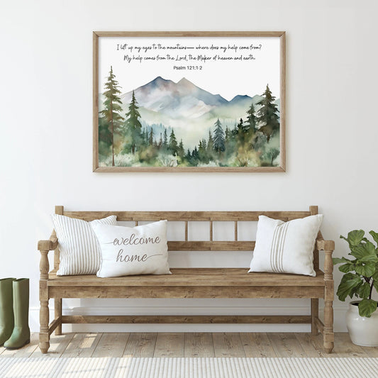 I Lift My Eyes To The Mountains - PSALM 121 Bible Verse Wall Art