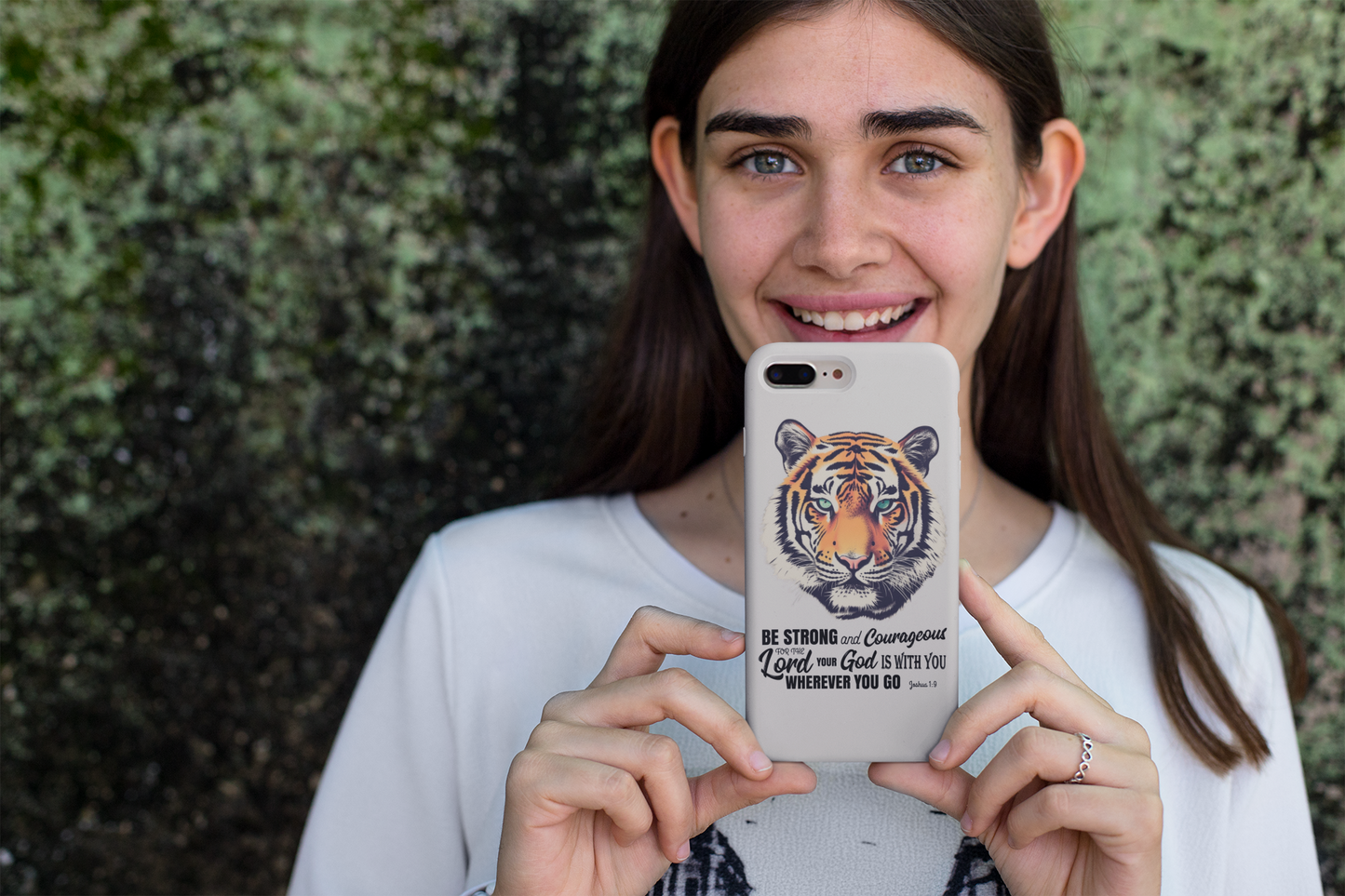 Eye of the Tiger iPhone Case with Bible Verse | Joshua 1:9 - Be Strong and Courageous Bible Verse Phone Case