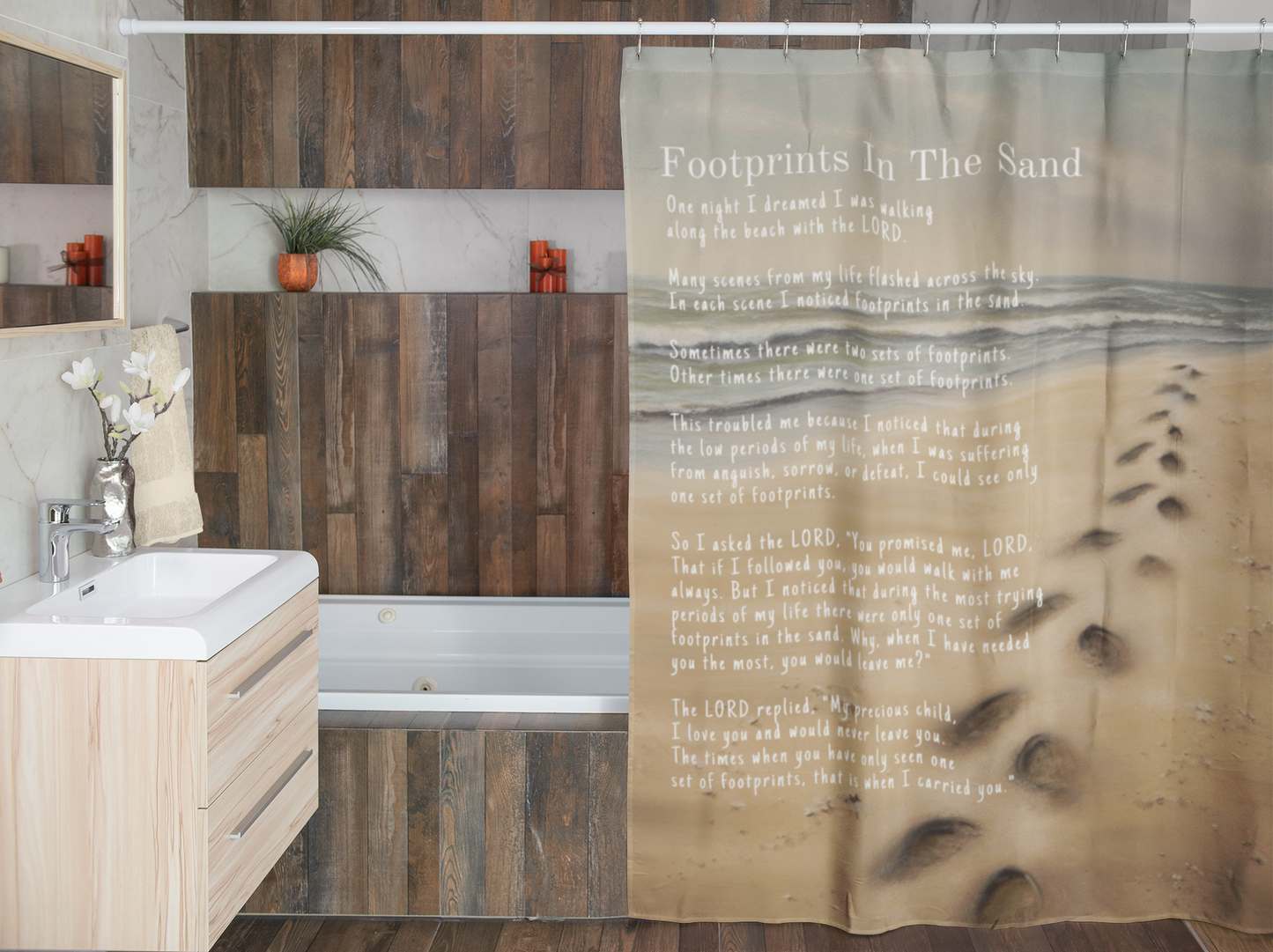 Footprints in the Sand Shower Curtains - Christian Shower Curtain