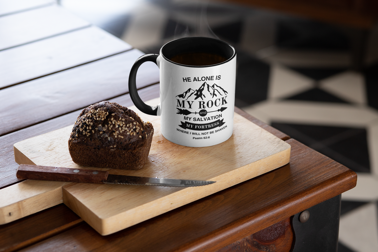 Psalm Scripture Mug | He Alone Is My Rock - Psalm 62:6 Accent Coffee Mug