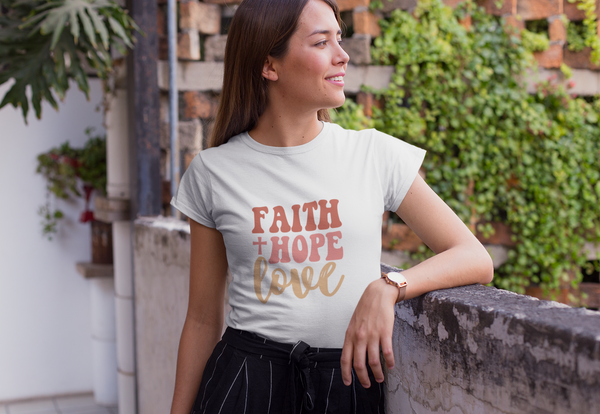 Faith Hope Love Shirt - Christian Shirt | 1 Corinthians 13:13 Bible Verse Shirt Men's Women's Heavy Cotton Tee Hover