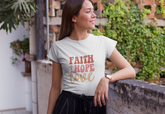 Faith Hope Love Shirt - Christian Shirt | 1 Corinthians 13:13 Bible Verse Shirt Men's Women's Heavy Cotton Tee