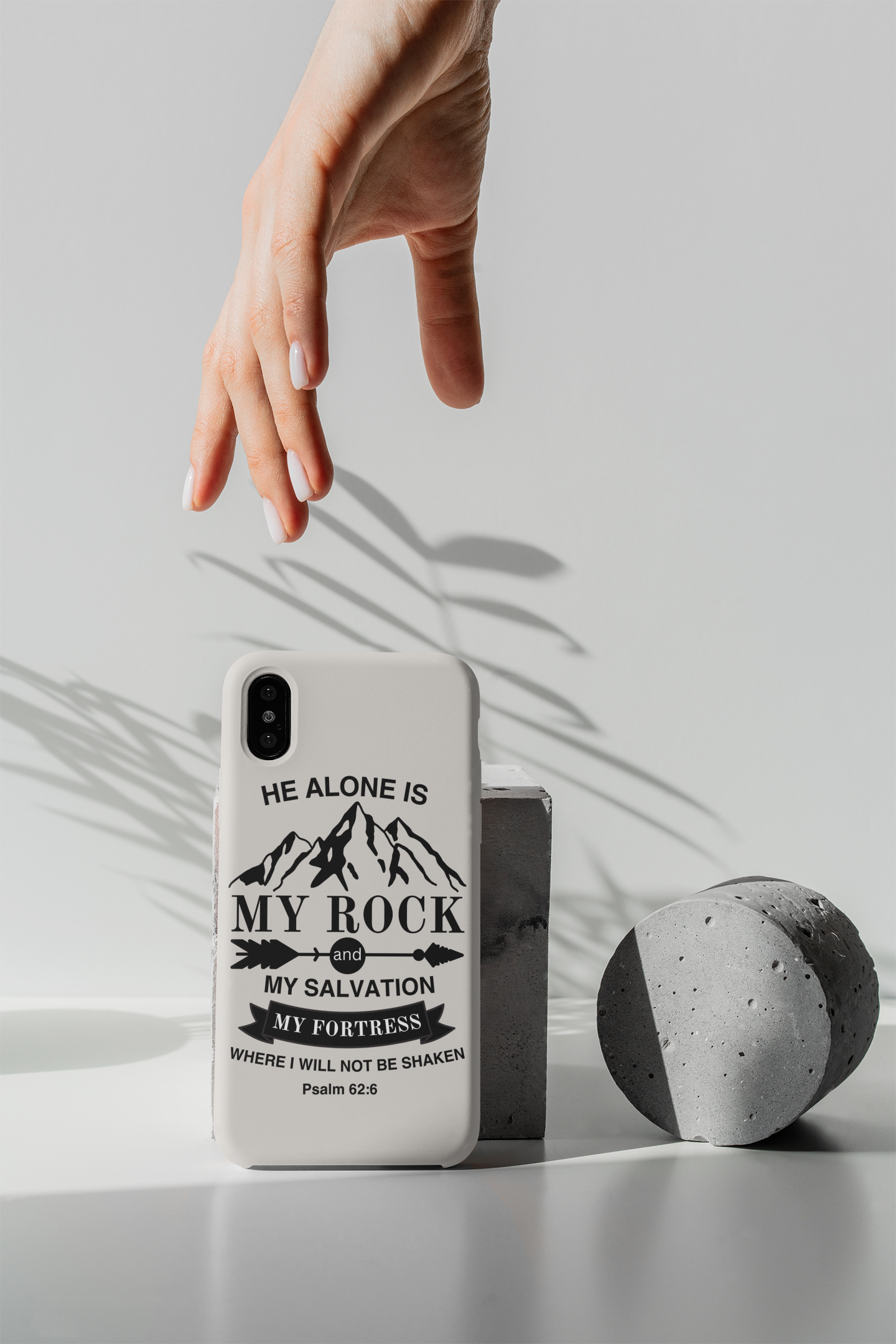 Christian iPhone Case with Bible Verse | Psalm 62:6 - He Alone Is My Rock