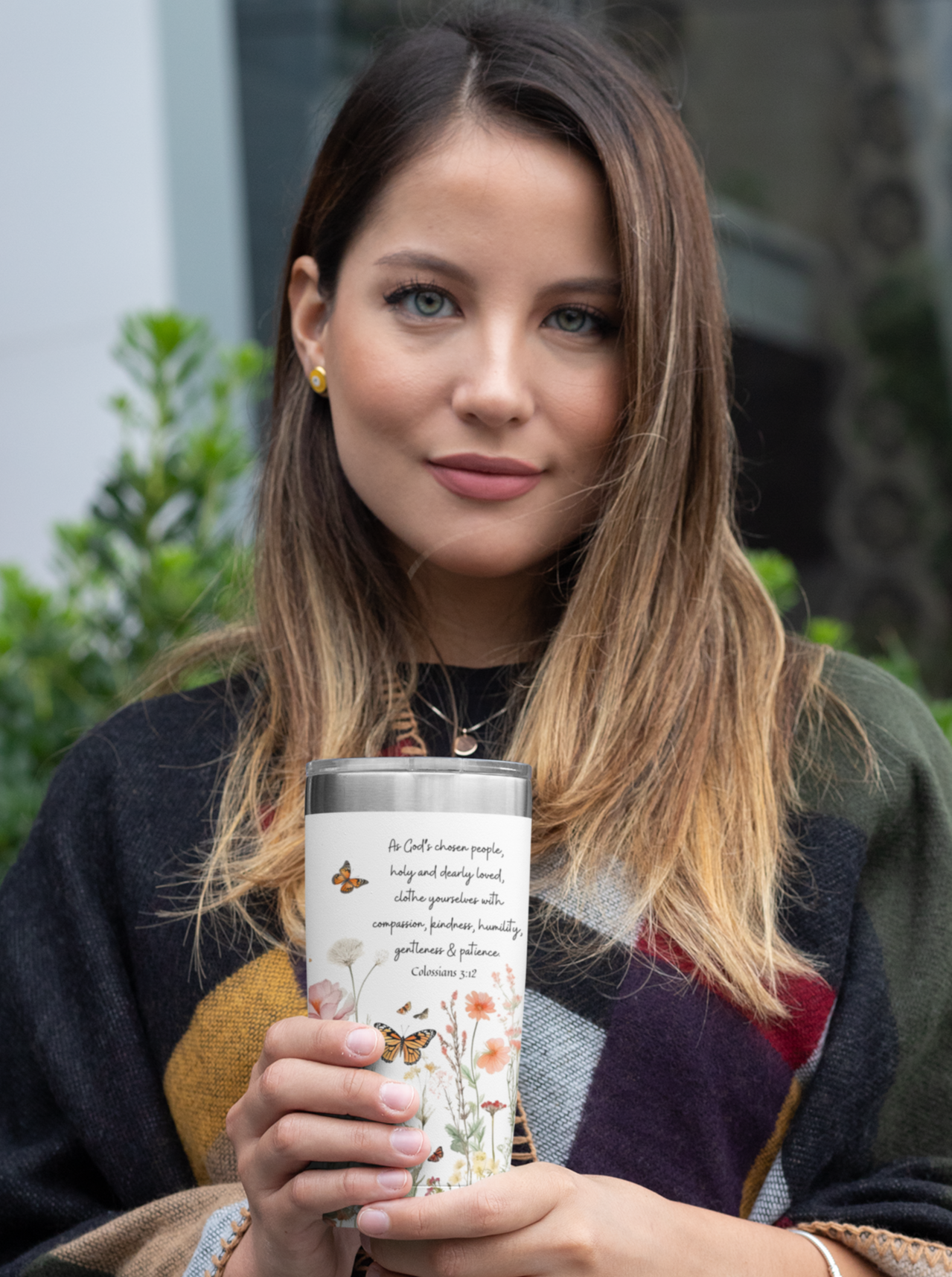 Christian Bible Verse Tumbler 20oz - Colossians 3:12 | Wildflowers & Butterfly Flower Garden
