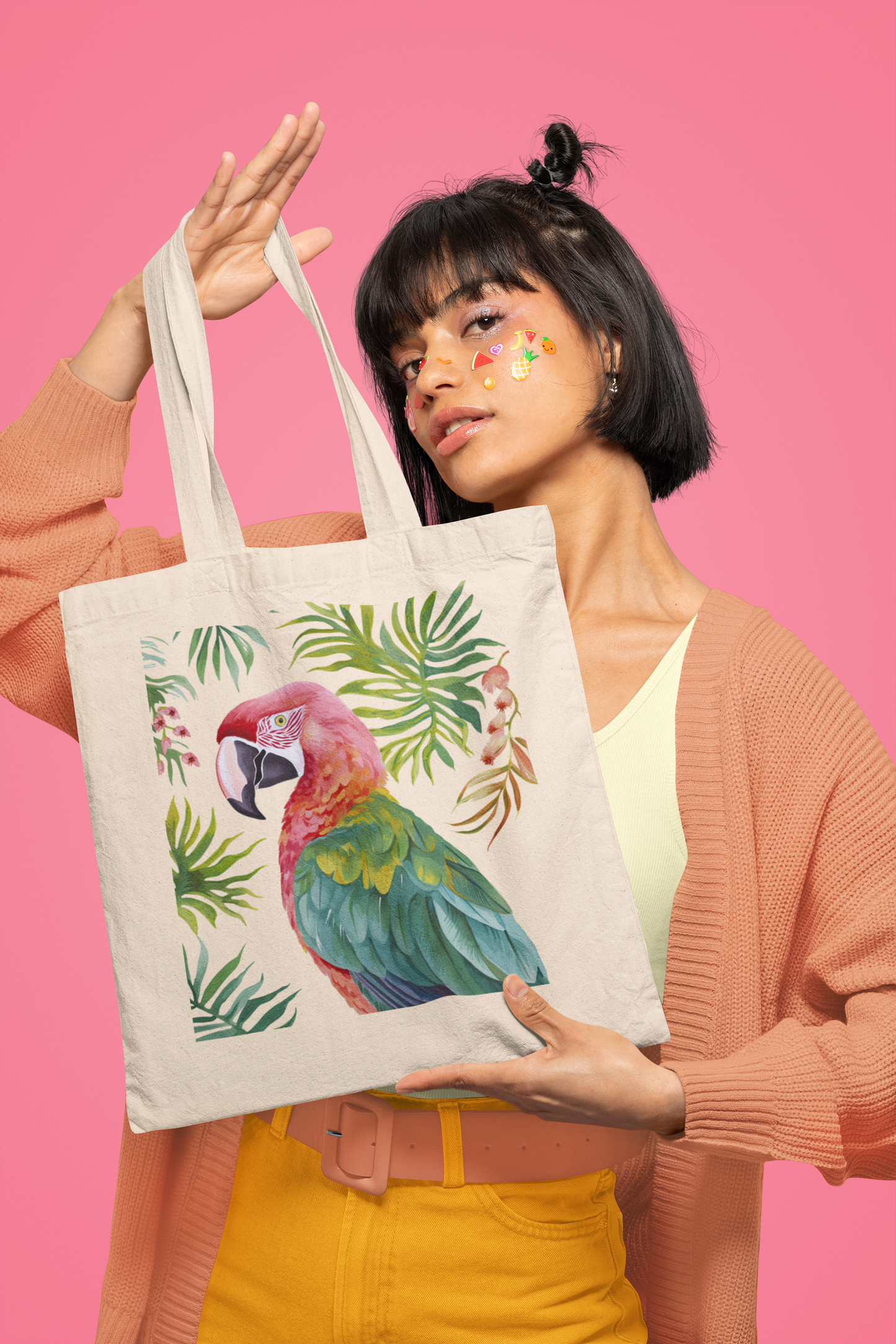 Colorful Parrot Tote Bag - Made of 100% Cotton - Durable Canvas Tote Bag for Beach, Shopping, School