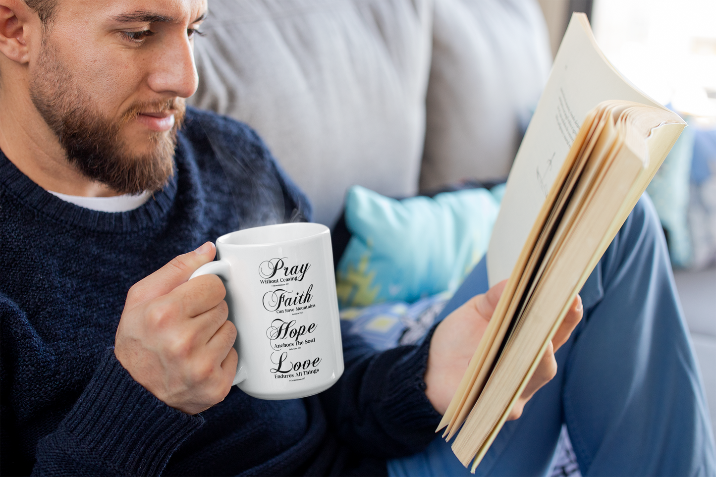 Pray Faith Hope Love Ceramic Mug - Christian Coffee Cup