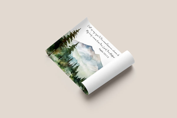 I Lift My Eyes To The Mountains - PSALM 121 Bible Verse Wall Art Hover