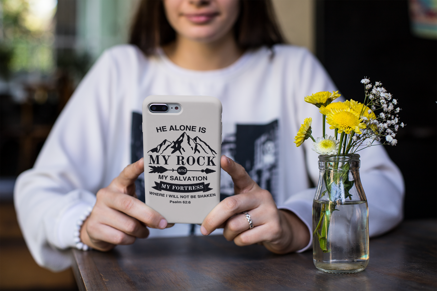 Christian iPhone Case with Bible Verse | Psalm 62:6 - He Alone Is My Rock