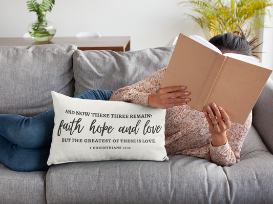 Faith, Hope & Love Bible Verse Pillow | Lumbar Pillow, Accent Pillow, Throw Pillow