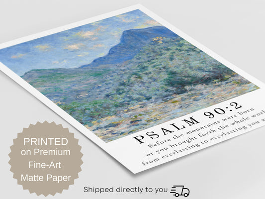 Psalm 90:2 Scripture Wall Art | Vintage Claude Monet Painting with Bible Verse - Unframed Print