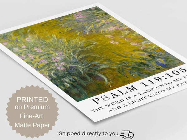 Thy Word Is a Lamp to My Feet and Light to My Path - Psalm 119:105 | Vintage Claude Monet Art with Psalm Scripture - Unframed Art Print Hover