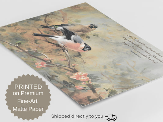 Look At The Birds Of The Air - Matthew 6:26 Bible Verse Art Print, Vintage Bird Painting - Unframed Art