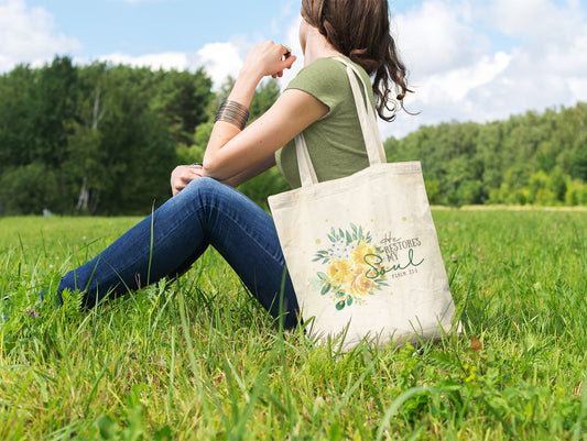 He Restores My Soul - Psalm 23:3 Floral Tote Bag