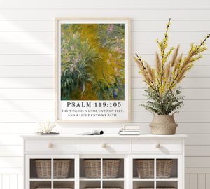 Thy Word Is a Lamp to My Feet and Light to My Path - Psalm 119:105 | Vintage Claude Monet Art with Psalm Scripture - Unframed Art Print