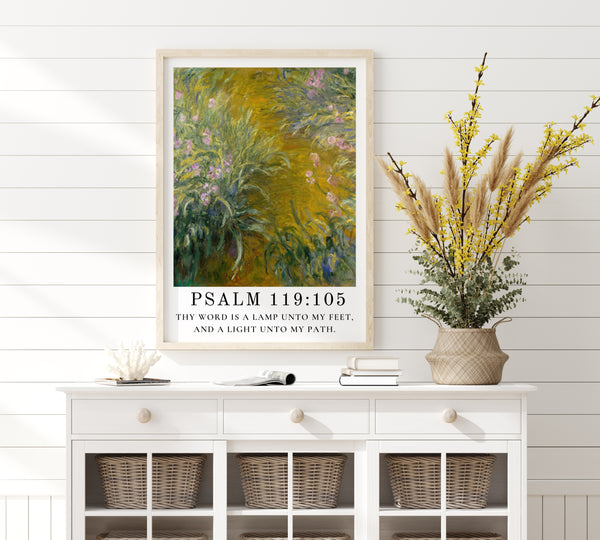 Thy Word Is a Lamp to My Feet and Light to My Path - Psalm 119:105 | Vintage Claude Monet Art with Psalm Scripture - Unframed Art Print