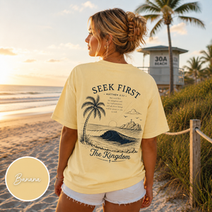 Seek First The Kingdom - Matthew 6:33 Bible Verse Surf Tee