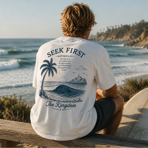 Seek First The Kingdom - Matthew 6:33 Bible Verse Surf Tee