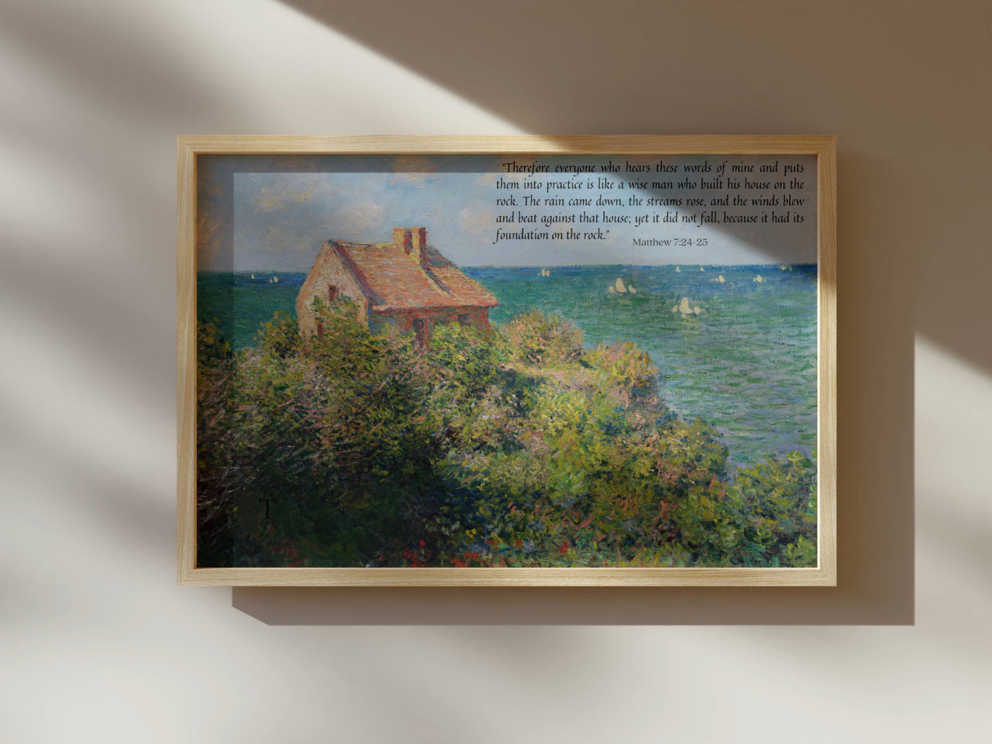 Build Your House on the Rock - Matthew 7:24 | Vintage Monet Art with Bible Verse - Unframed Art