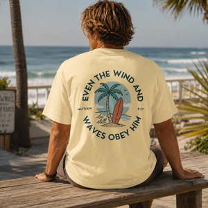 Even the Wind & Waves Obey Him Beach Tee | Matthew 8:27