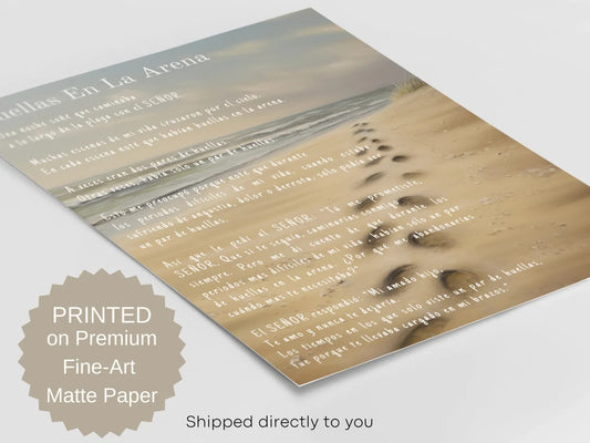 Huellas En La Arena - En Español | Spanish Version of Footprints In The Sand - Unframed Art Print