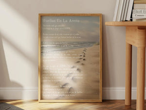 Huellas En La Arena - En Español | Spanish Version of Footprints In The Sand - Unframed Art Print