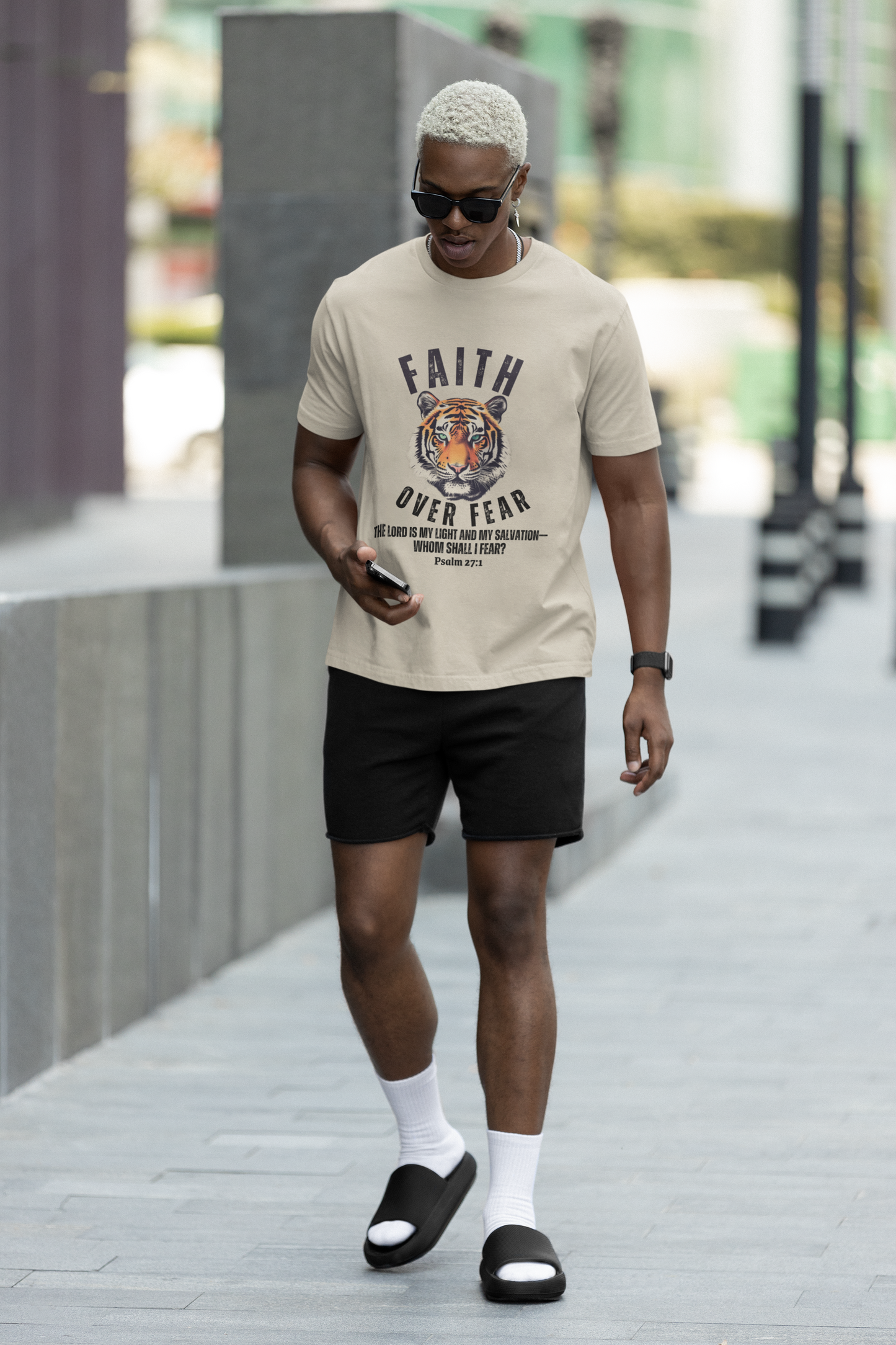 Faith Over Fear Shirt - Tiger Shirt w/ Bible Verse - Whom Shall I Fear Psalm 27:1