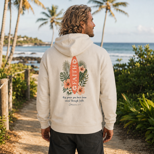 Faith Hoodie - Saved by Grace Ephesians 2:8 Bible Verse Hover