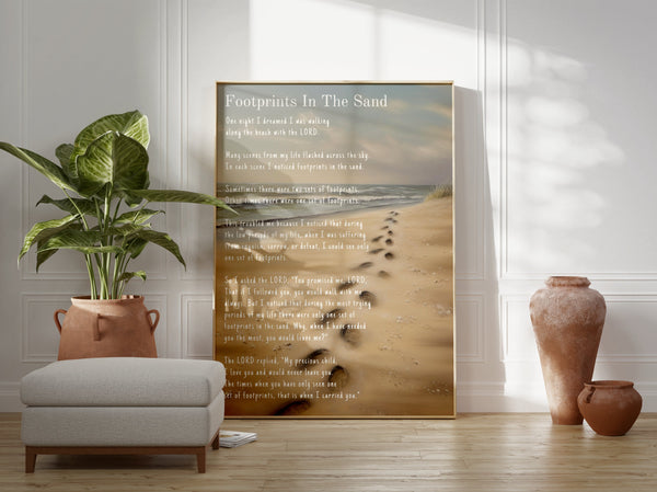 Footprints In The Sand Wall Print | Christian Wall Art Decor- Unframed PHYSICAL PRINT Hover