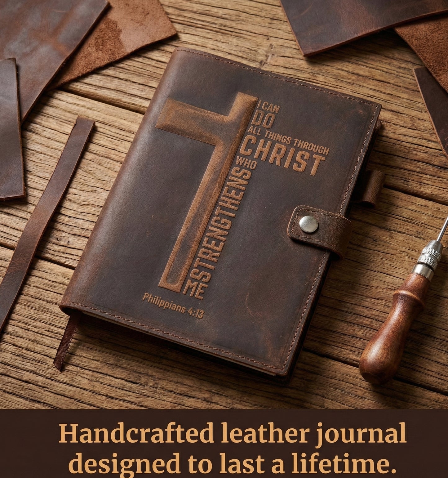 I Can Do All Things Through Christ - Philippians 4:13 Bible Verse | Genuine Leather Journal, Prayer Diary | 320 Pages, Refillable insert