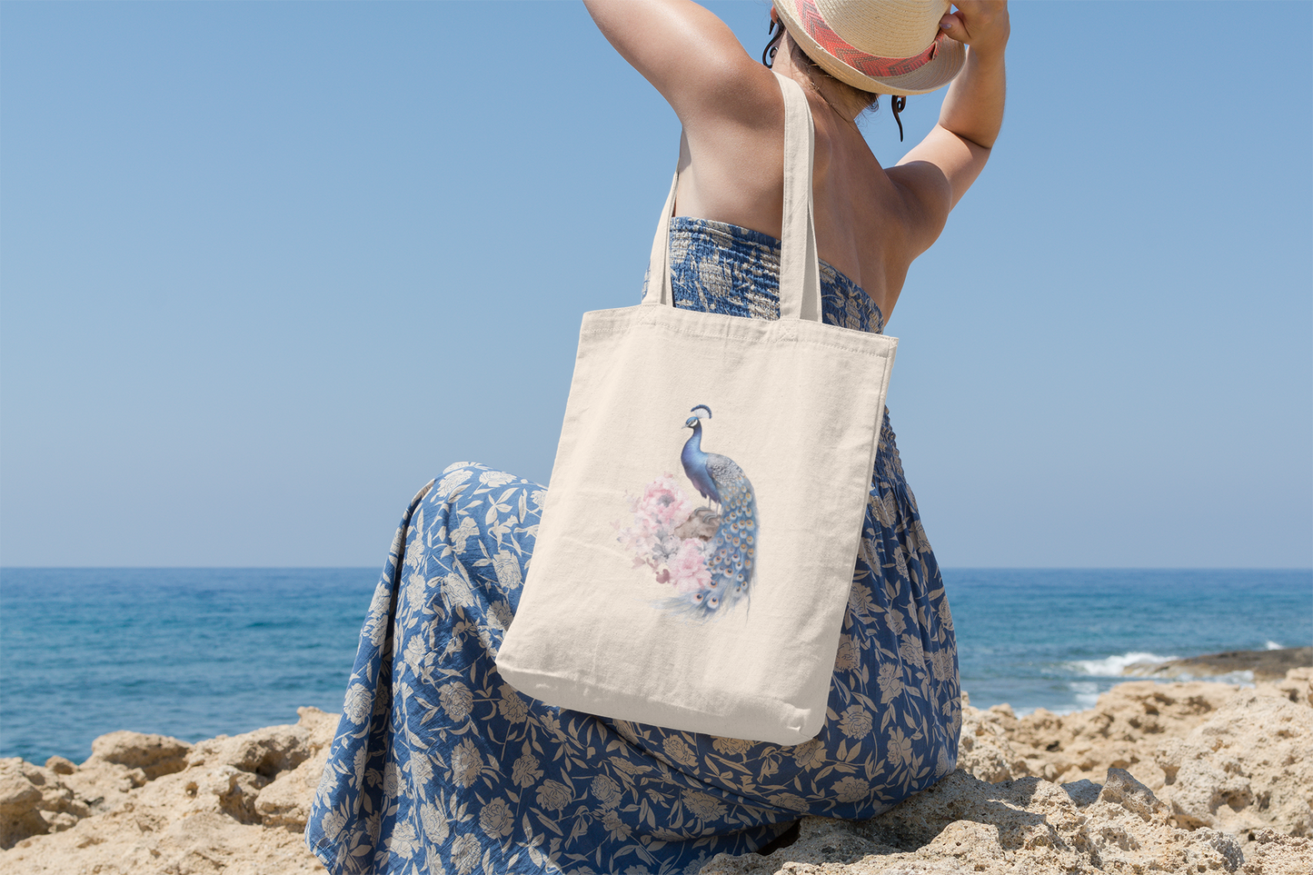 Canvas Tote Bag with Peacock