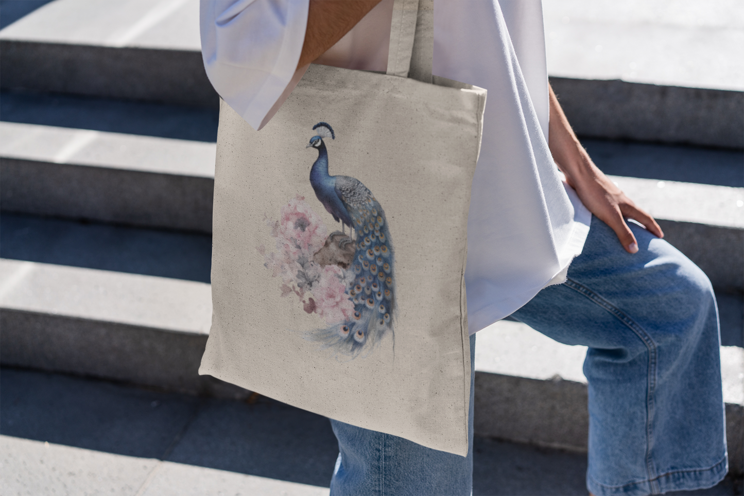 Canvas Tote Bag with Peacock