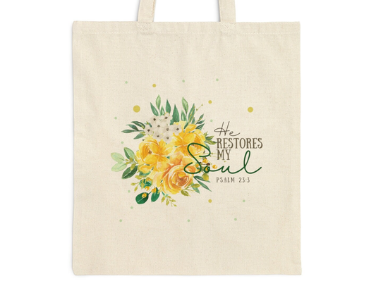 He Restores My Soul - Psalm 23:3 Floral Tote Bag