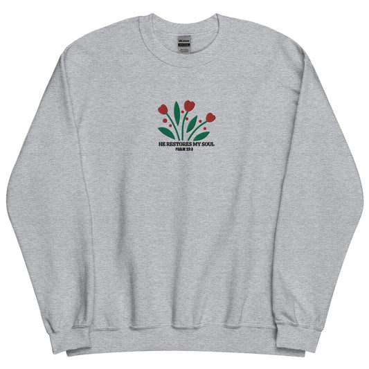 He Restores My Soul Embroidered Sweatshirt
