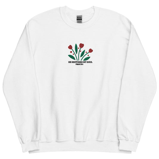 He Restores My Soul Embroidered Sweatshirt