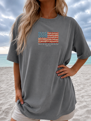 USA Flag T-Shirt - Blessed Is the Nation Whose God Is Lord
