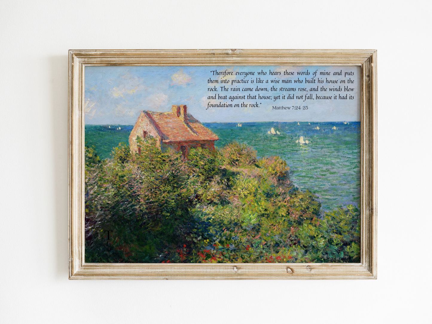 Build Your House on the Rock - Matthew 7:24 | Vintage Monet Art with Bible Verse - Unframed Art