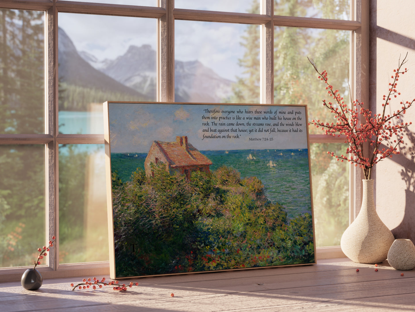 Build Your House on the Rock - Matthew 7:24 | Vintage Monet Art with Bible Verse - Unframed Art